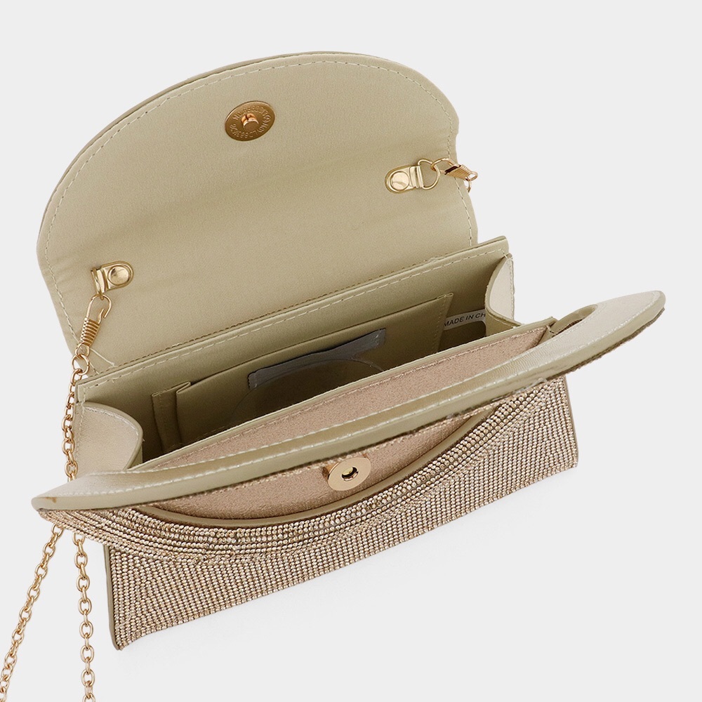 Glamorous Gold Rhinestone Top Handle Evening Bags w/Straps - Picture 3 of 5